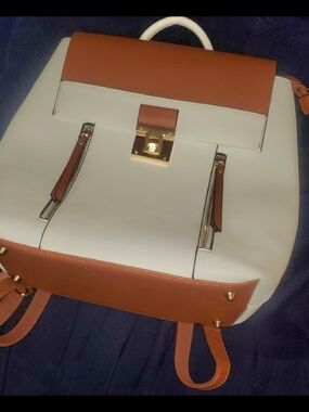 Women's Two-Tone White and Brown Backpack Handbag